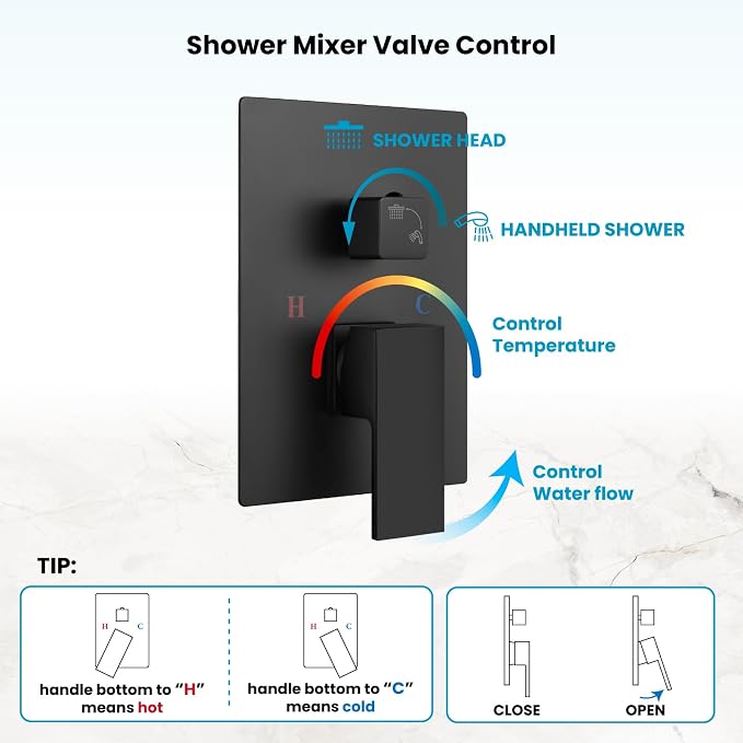 gotonovo Rainfall Bathroom Shower System Rain Shower Head and Handle Set Wall Mounted Shower Complete Combo Solid Brass Pressure Balancing Shower Mixer Valve 8 Inch Matte Black