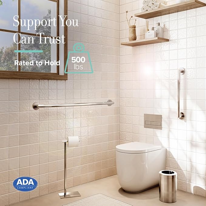 Gatco 970 Glam Shower Grab Bar, 12 Inch, ADA Compliant Stainless Steel, Satin Nickel, Wall Mounted Bathroom Handrail