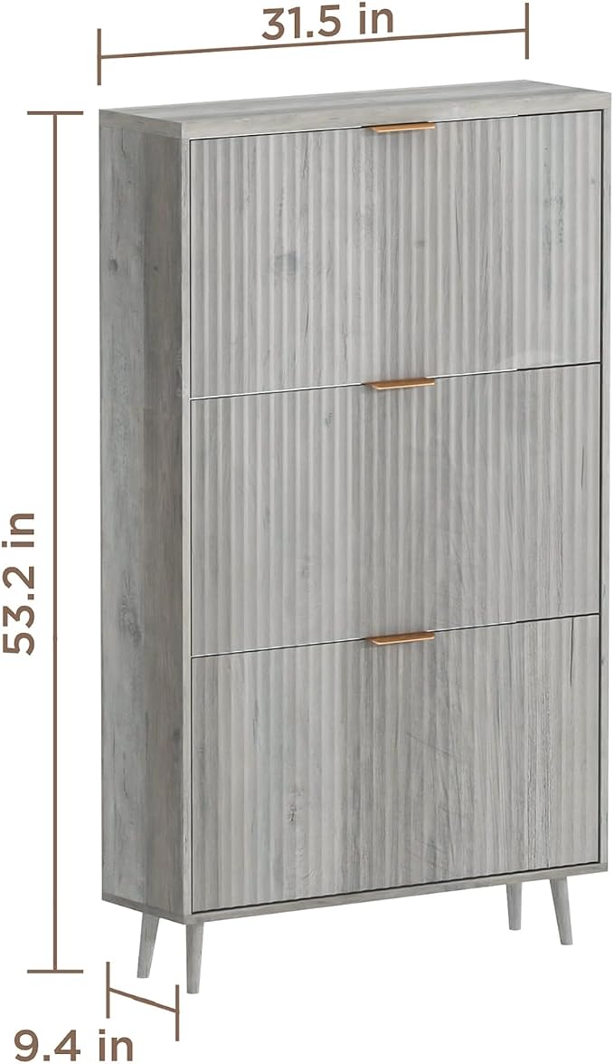 Shoe Cabinet Storage,Modern Freestanding Organizer with 3 Flip Drawers,Narrow Shoe Rack Cabinet for Entryway,Grey