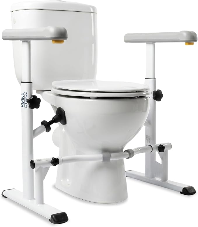 KMINA Toilet Safety Rails for Seniors, Heavy Duty Frame with Handles, Adjustable Height and Width, Handicap Grab Bars