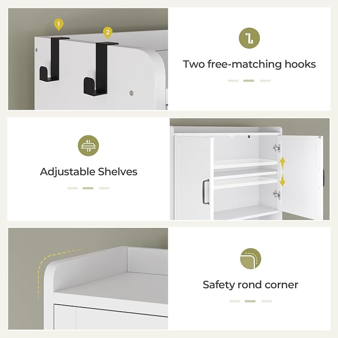 UPOSOJA Over The Toilet Storage Cabinet with Pulley Small Bathroom Storage Cabinet, Space Saver W/Adjustable Shelf & Open Shelf for Bathroom, Restroom, Laundry (White)