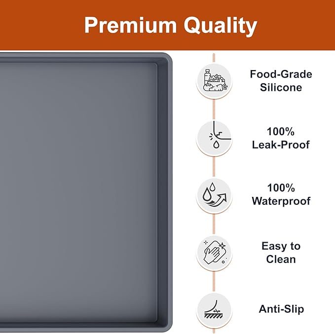 ukeetap Extra Thick Silicone Mat Waterproof with Raised Edge 22" x 19", Under Sink Mat for Kitchen & Bathroom, Kitchen Cabinet Liner, Multi-Purpose for Storage & Protection, Gray