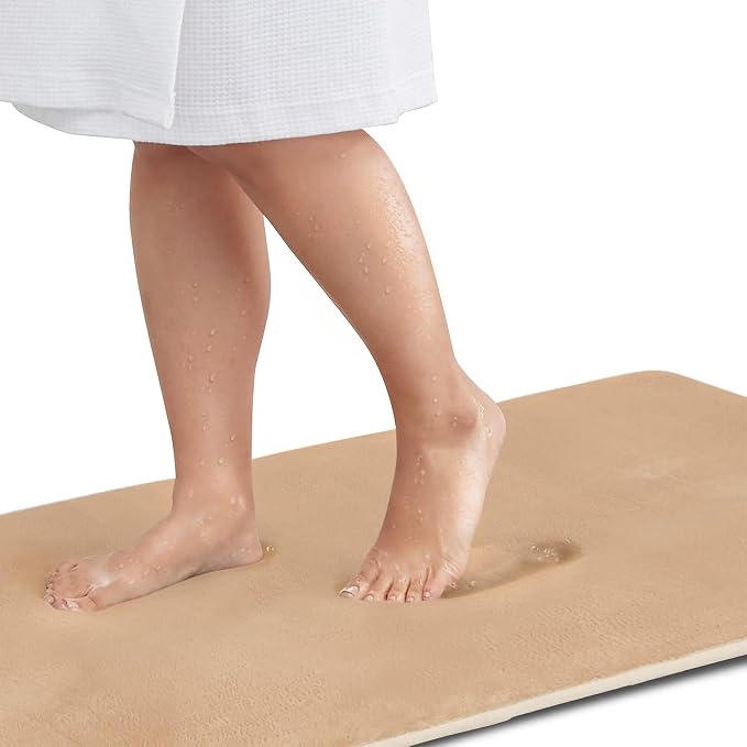 Memory Foam Bath Mat Non Slip Absorbent Super Cozy Velvet Bathroom Rug Carpet (24 inches X 48 inches, Beige)