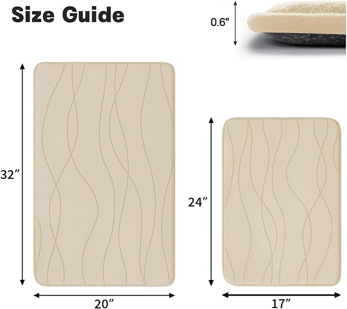 YIHOUSE Memory Foam Bathroom Rug Sets, Khaki, 2 Piece (17"x24"+20"x32") | Ultra Soft, Absorbent, Non-Slip, Machine Washable