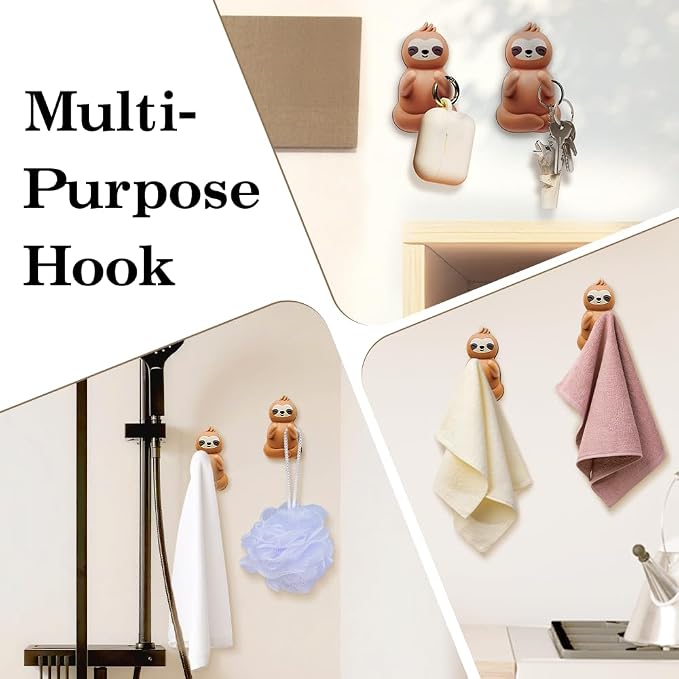 Cute Sloth Waterproof Self-Adhesive Shower Hook Set, Funny Sloth Razor Holder Bathroom Accessories for Men Women Sloth Lover, Sloth Lover Gifts for Women Men, Sloth Bathroom Decor