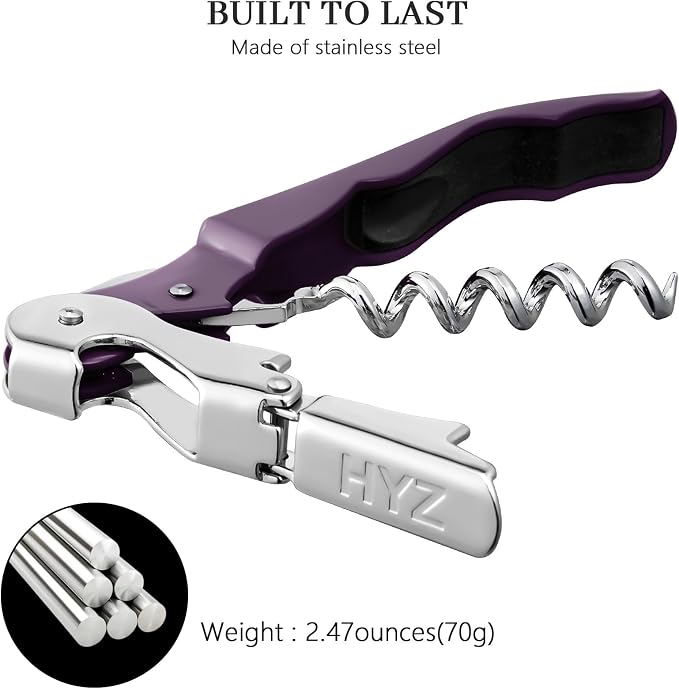 HYZ 2-Pack Wine Opener Waiter Corkscrew, Professional Wine Key for Servers, Bartender with Foil Cutter, Manual Wine Bottle Opener Double Hinged (Plum)