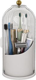 Toothbrush and Toothpaste Holders with Cover, Transparent | Waterproof and Dustproof, 360° Rotating Base, Smooth Sliding Door, 3 Slots, for Bathroom Countertop