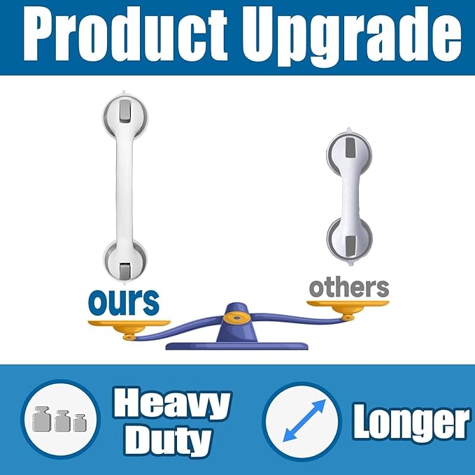 Grab Bars for Shower Handle Shower Grab Bars for Seniors Safety 2 Pcs 16.22 Inch Elderly Suction Cup Bathtubs and Showers Toilet Handles for Elderly Safety Walls Bathroom Tub Handles Hand Rail