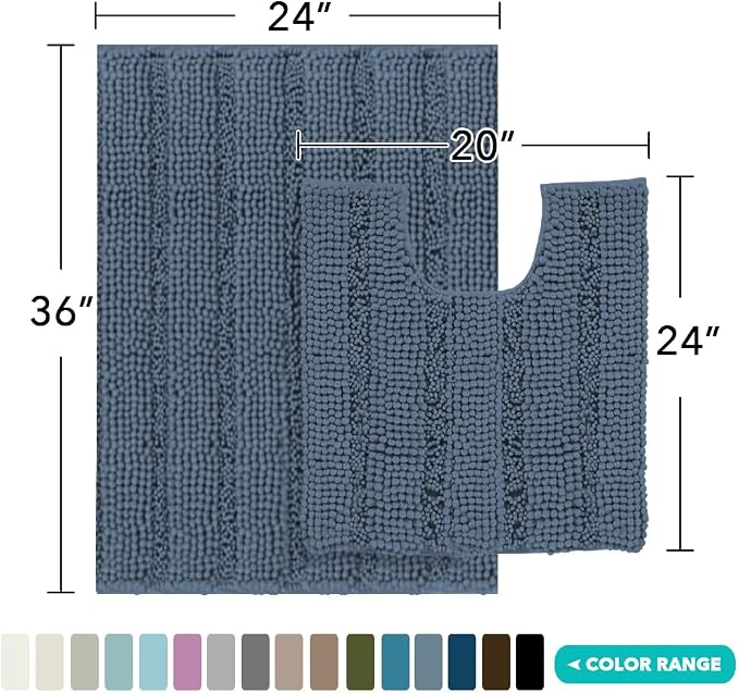 Turquoize Bathroom Rugs Set Non-Slip Bath Mats for Bathroom Super Absorbent Shaggy Rugs for Tub Shower Toilet Soft Plush Bath Rug Plus U Contour Rug (Oversized: 24" x 36" and 20" x 24" U), Blue Indigo