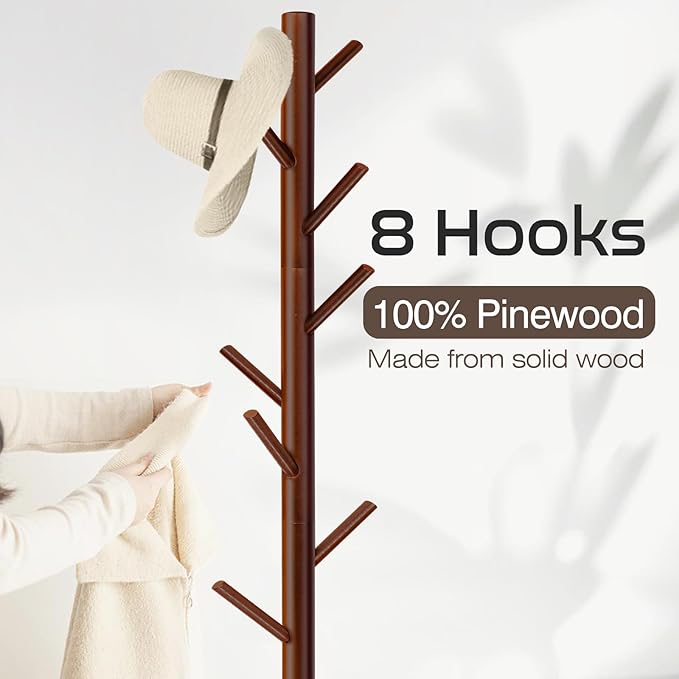 WANGMUXIA Coat Rack, Freestanding Coat Rack with 8 Hooks and 3 Adjustable Size Tree Coat Racks for Bedroom, Hallway, Entrance, Office, for Hats, Coats, Scarves, Handbags
