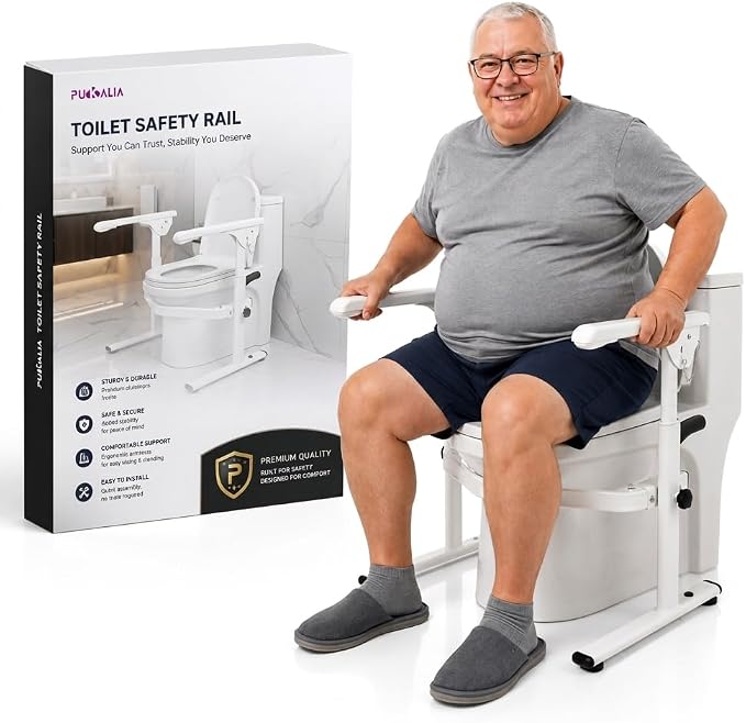 Toilet Safety Frames & Rails for Seniors - Flip-up arms for Wheelchair Access - 400 lbs Heavy Duty Medical Stand Assist Frame, Adjustable Height and Width, Handicap Grab Bars