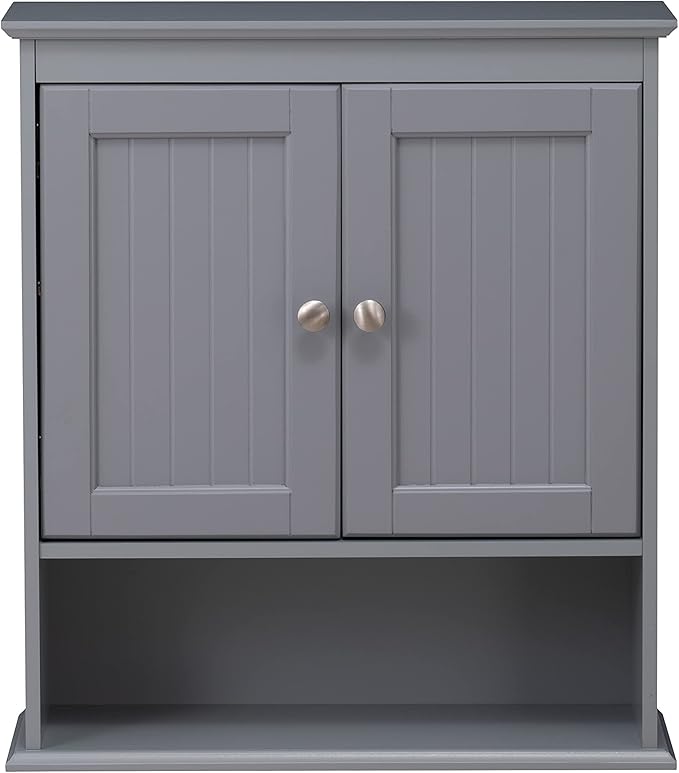 Spirich Bathroom Wall Cabinet, Wall Mounted Medicine Cabinet Organizer, Over The Toilet Storage Cabinet with Doors and Shelves, Gray