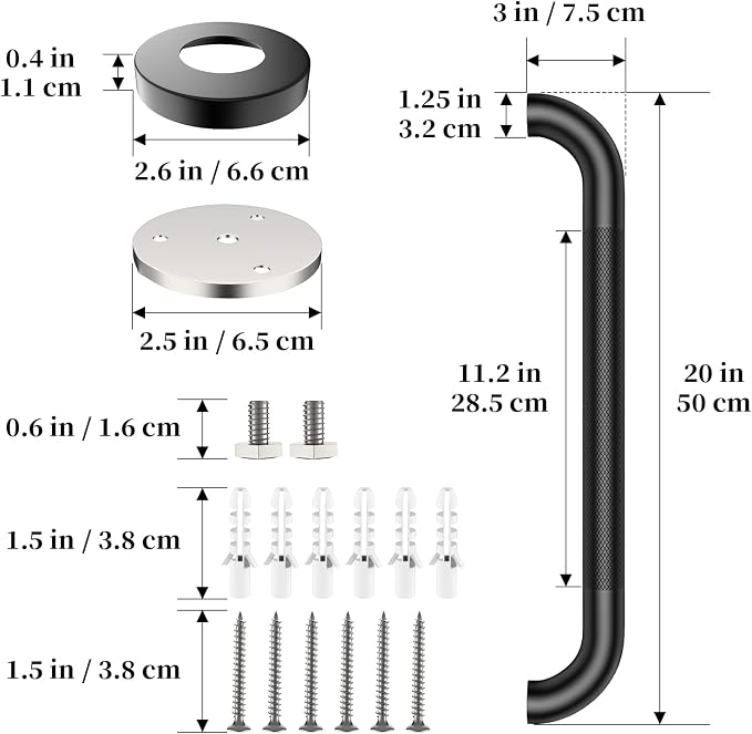 Shower Grab Bar 20 Inch, iHansee Matte Black Bathroom Grab Bar w/Anti-Slip Knurled Grip, Stainless Steel Bath Safety Bars Support Handrail for Senior Elderly, Toilet Bathtub Balance Handle for Wall