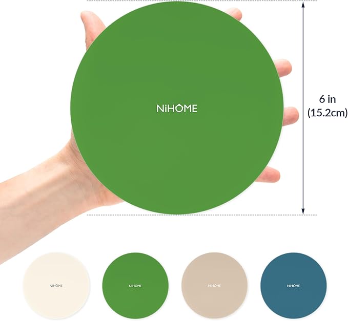 NIHOME Silicone Jar Opener – 6 Inch Large Anti-Slip Grip Pads, Premium 100% Food-Grade Silicone, Stylish Designer Colors, Multi-Purpose Heat-Resistant Mat & Coaster, Set of 4 (Forest Color Palette)