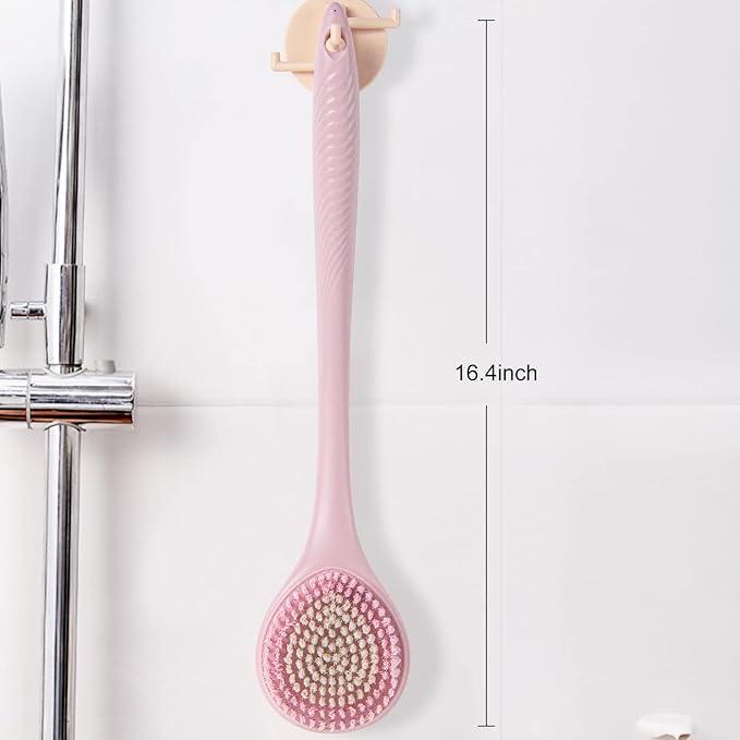 BEDELITE Back Scrubber for Shower, Soft Bath Brush Long Handle for Men & Women(16.4 Inches), Anti Slip Body Scrubber Exfoliator for Cleaning(Pink)