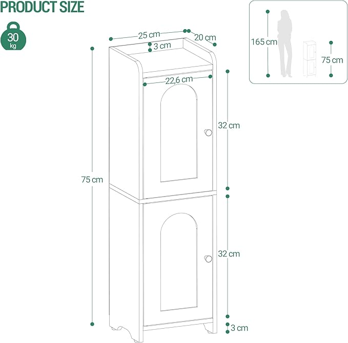 Hzuaneri Bathroom Storage Cabinet, Small Corner Floor Cabinet with 2 Doors and Adjustable Shelf, Narrow Toilet Paper Cabinets, Bathroom Organizer for Small Spaces, 7.9" D x 9.8" W x 29.5" H Black
