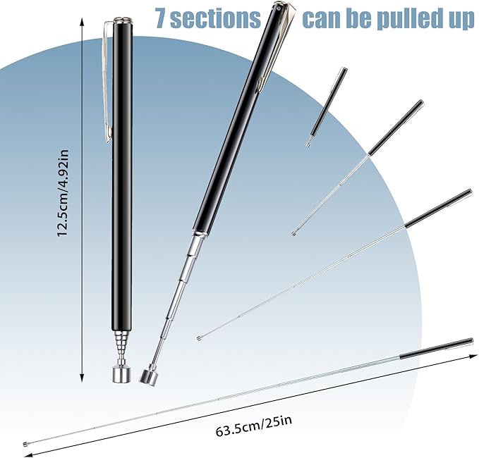 Patelai 2 Pieces Telescoping Magnetic Pick up Tool Grabbers Reacher Tools with Pocket Clip 25 Inch Telescopic Retrieving Magnet Gift for Man, Father, Mechanic, Handyman, Husband (Black)