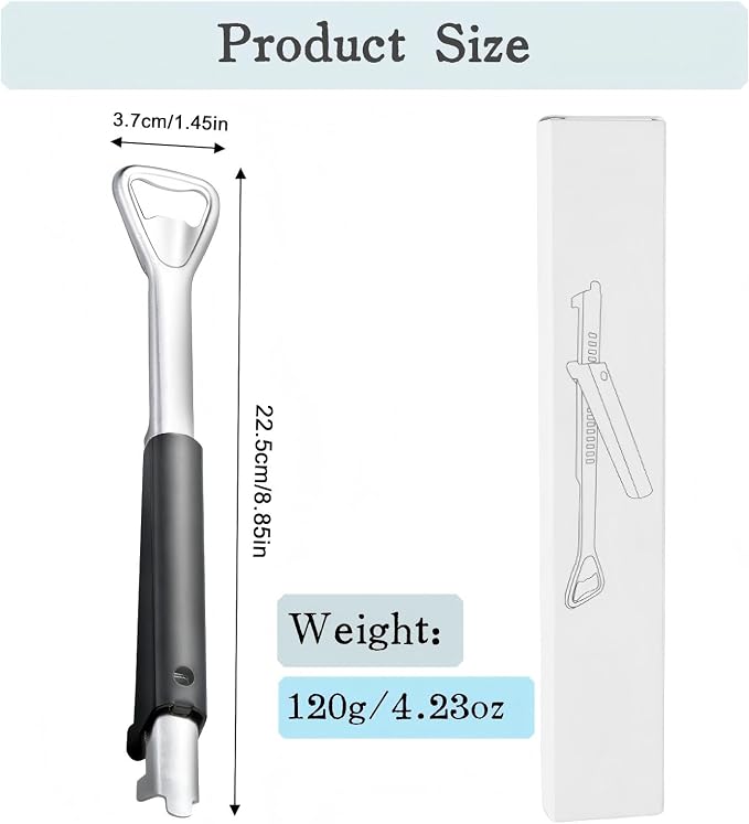 Stainless Steel Jar Opener with Ergonomic Long Handle, Adjustable Bottle and Lid Opener for Seniors, Weak Hands, Arthritis