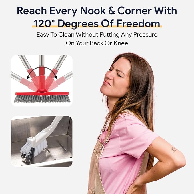Foxtrot Living 2 in 1 Grout Brush with Long Adjustable Telescopic Handle and Handheld Stiff Bristle Scrubber, Swivel Grout Cleaner for Tile Floors, Grout Cleaning Brush for Floor Cleaning
