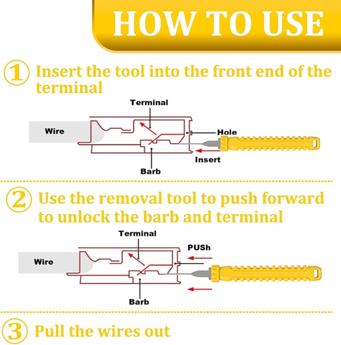41 Pcs Terminal Pin Removal Tools with Blow-Molded Case - Electrical Pin Removal Tools Automotive Depinning Tool Kit for Automotive & Household Devices Most Connector, Yellow