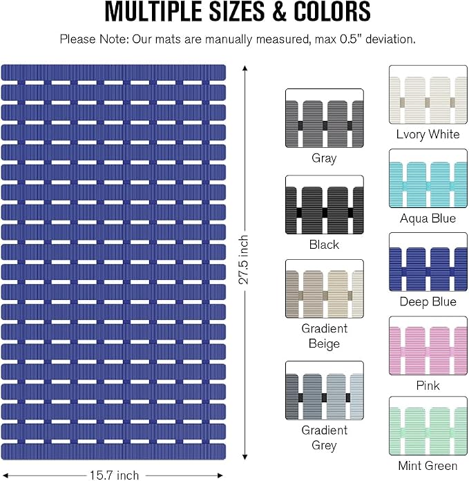 MBOSS Bath Tub Shower Mat Non Slip Bathtub Mats for Bathroom Shower Floor Mat Bath Mats for Shower Tub Anti Slip Shower Mat with Drain Hole and Large Suction Cups(Deep Blue, 27.5 X 15.7 Inch)