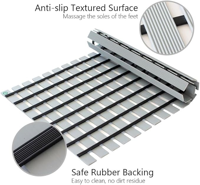 Bath Mat Non Slip Shower Mat Bathtub with Drain Holes and Heavy Duty Rubber No Suction Cups Sturdy Shower Stall Tub Mat for Bathroom, Shower Floor, Pool, SPA, (Grey, 4FT X 38FT)