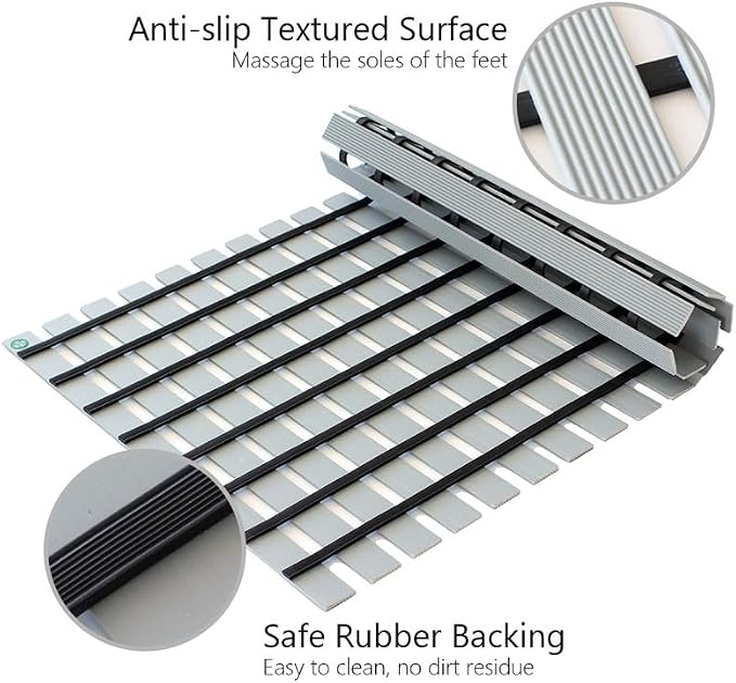 Bath Mat Non Slip Shower Mat Bathtub with Drain Holes and Heavy Duty Rubber No Suction Cups Sturdy Shower Stall Tub Mat for Bathroom, Shower Floor, Pool, SPA, (Grey, 4FT X 48FT)