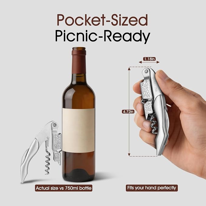 GOBETTER Wine Opener, Professional Corkscrews for Wine Bottles Cap Remover, Manual Wine Key for Home Use, Servers, Waiters Bartenders and Wine Lovers, Stainless Steel