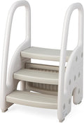 Costzon 3-Step Stool for Toddlers, Children Step Up Leaning Helper with Safety Handles, Non-Slip Pedals, Kids Standing Tower for Kitchen Counter, Bathroom Sink, Toilet Potty Training (Grey)