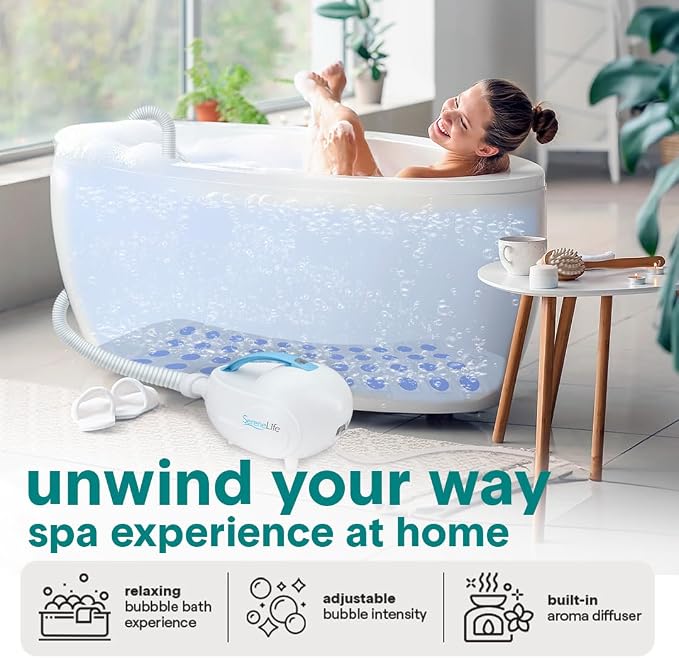 SereneLife Bubble Bath Mat for Bathtub | Motorized Air Pump Spa Bath Mat with Remote Control, Adjustable Bubbles, Non-Slip Base & Aroma Clip | Full Body Support 47" Waterproof Jacuzzi Mats for Bathtub