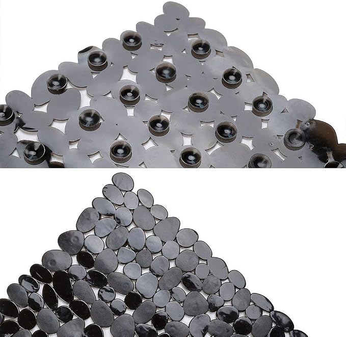 SONGZIMING Bathtub Mat Non Slip 2 Pack, 35 x 16 Inches Pebble Shower Mat with Suction Cups and Drain Holes, Bath Mat for Shower,Bathroom tub (Black)
