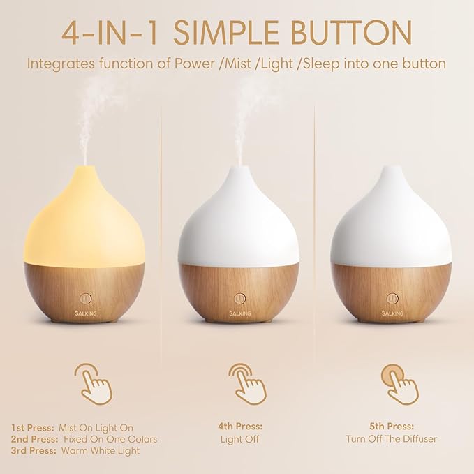 SALKING Essential Oil Diffuser with Remote Control, 100ml Small Aromatherapy Diffuser for Essential Oils, 2 Mist Modes Ultrasonic Diffusers, Cool Mist Humidifier with Timer, for Office Home