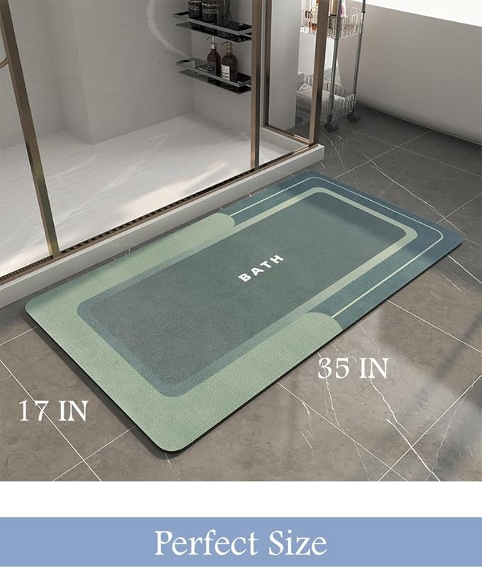 MontVoo-Bath Mat-Bath Mat Rug Non Slip Super Absorbent Stain Resistant Quick Dry Thin Bathroom Rug-Bath Mats for Bathroom Floor Bathtub Vanity-Bathmat Bath Rug Easy Care 17"x35" Green