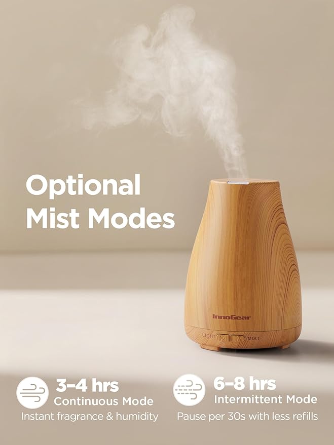InnoGear Essential Oil Diffuser, Ultrasonic Diffusers for Home Aromatherapy Humidifier for Bedroom Room 7 Colors LED 2 Mist Mode Auto Off, Yellow