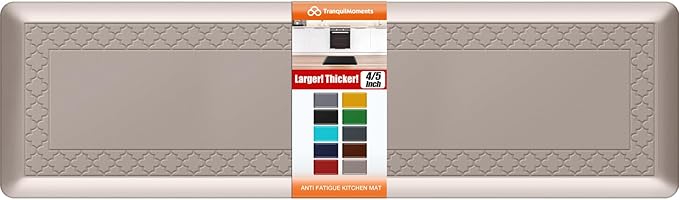 4/5 Inch Thicker Kitchen Mats for Floor Non-Slip Anti Fatigue Comfort Mat Waterproof Kitchen Rug for Sink, Office,Home Stain Resistant Standing Desk Rugs-17.3"x 60", Khaki