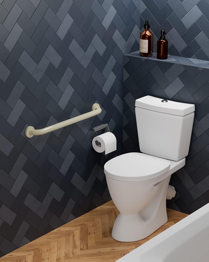24 Inch Anti Slip Shower Grab Bar Handle Beige White, ZUEXT Stainless Steel Bathroom Grab Bar, Knurled Bathroom Balance Bar, Safety Hand Rail Support,Handicap Elderly Injury Senior Assist Bath Handle