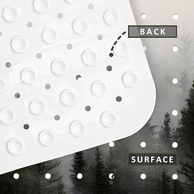 Misty Forest Bathtub Mat Non Slip, Baby Bath Mat for Tub Rubber Tub Mat, Kids Bath Mats for Bathroom Nature Trees Anti Slip Shower Mat with Suction and Drain Holes Machine Washable, 40″X16″