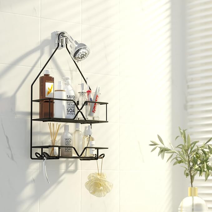 TreeLen Shower Organizer Hanging Shower Caddy over Shower Head Black Bathroom Hanger for Shampoo Razor Soap