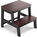 2 Step Wooden Step Stools for Adults Non-Slip, Sturdy Bed Steps for High Beds Easy Assembly, Portable Two Step Stool Holds Up to 500 Lb(Dark Walnut)