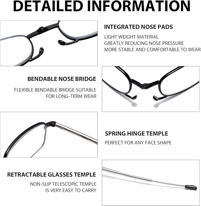 Folding Reading Glasses for Men Women, Keychain Compact Readers Blue Light Portable Pocket Eyeglasses