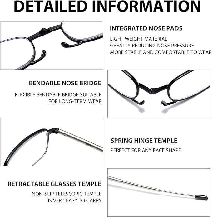 Folding Reading Glasses for Men Women, Keychain Compact Readers Blue Light Portable Pocket Eyeglasses