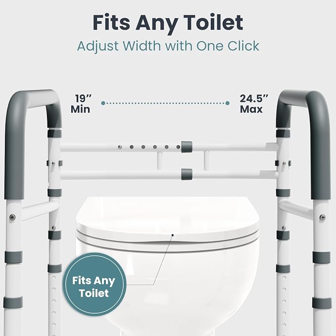 PELEGON Toilet Safety Rails (350 lb) - Adjustable Toilet Safety Frame & Rails, Toilet Safety Rail for Elderly Adults, Toilet Handles for Seniors, Toilet Bars for Elderly, Disabled & Handicap - White