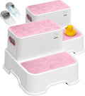 Harwaya Pink Toddler Step Stool for Bathroom Sink 2 Pack, Kids Step Stools for Girls Toilet Potty Training, Plastic Stepping Stool for Toddlers Child Kid Kitchen Bedroom (Included Two Faucet Extender)