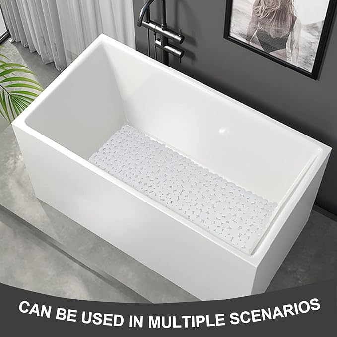 SONGZIMING Pebble Bath Mat for Bathtub to Anti Slip Bathtub Mat in Shower with 16 Inches by 35 Inches (White)