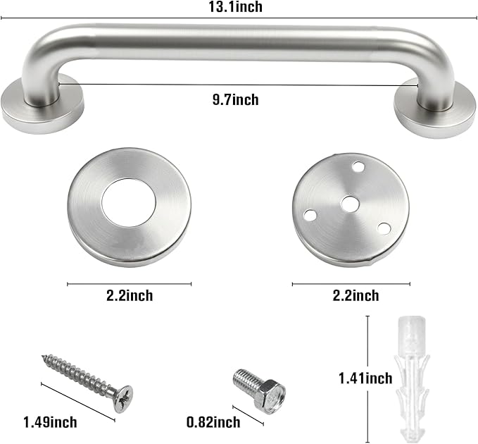 12 Inch Shower Grab Bar for Seniors & Elderly, Heavy Duty 304 Stainless Steel Anti-Slip Bathroom Safety Handicap Grab Bar for Shower, Bathtub & Toilet, Wall Mounted, Supports 500lbs