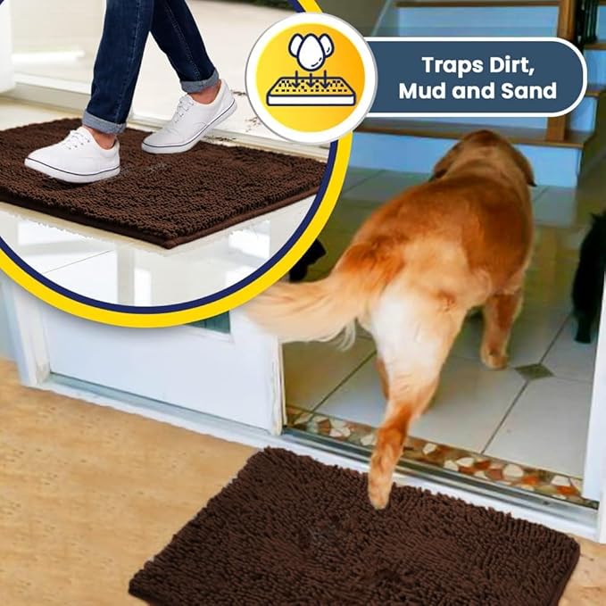 Muddy Mat® | Super Absorbent Door Mat Indoor, Microfiber Quick Dry Chenille Entryway Rug, Non-Slip Front Door Mat, Indoor Mats for Entryway, Machine Washable Pet Rug, Brown 59"x35"