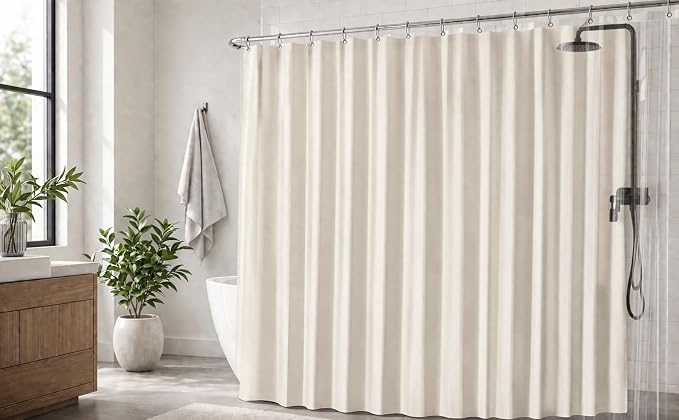 EHZNZIE Cream Shower Curtain Liner 72x72, PEVA Waterproof Bath Curtain, No Chemical Smell, 3 Weighted Magnets, Durable with Rustproof Metal Grommets
