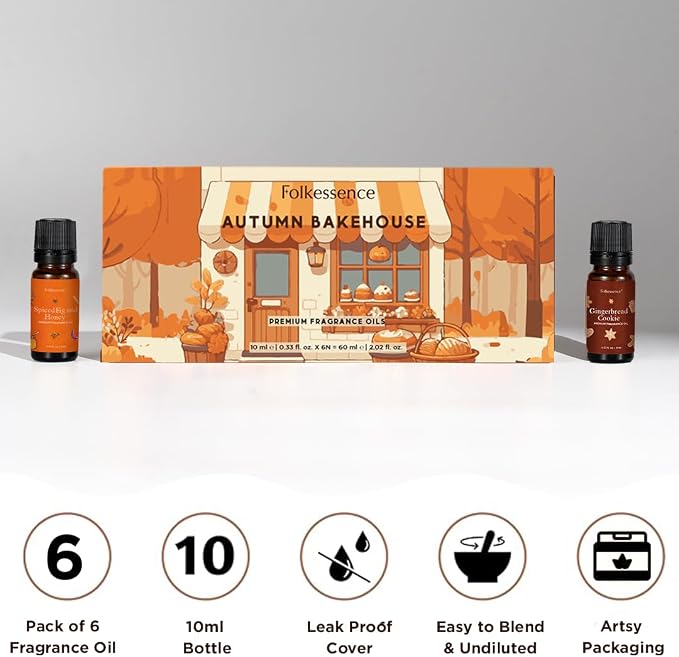Folkulture Essential Oils for Home | Set of 6 (0.34 fl oz x 6) Fall Essential Oils for Diffuser | Pumpkin Spice, Vanilla & Fall Scents | Diffuser Oils & Fall Essentials for Women