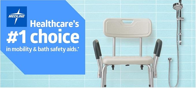 Medline Shower Chair for Elderly, Adults &Disabled, Aluminum-Heavy Duty Shower Seat with Padded Arms &Back for Inside Shower,Adjustable Height Bath Stool for Bathtub, 350 lb,Slip Resistant (Pack of 2)