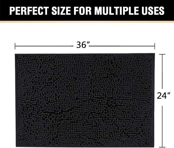 H.VERSAILTEX Bath Mat for Bathroom Non Slip Luxury Chenille Ultra Soft Bath Rugs 24x36 Absorbent Non Skid Shaggy Rugs Washable Dry Fast Plush Area Carpet Mats for Indoor, Bath Room, Tub - Black